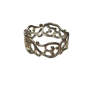 Ring Fashion Jewelry Wide Open Filigree Band Burnished Gold Tone Size 7.75